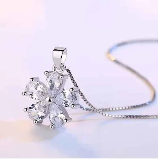 Zircon Petal Flower Necklace Set - Describings