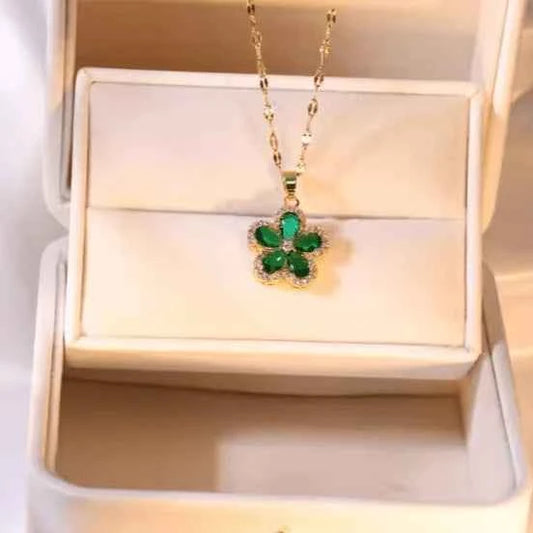 Emerald Zircon Flower Pendant Set - Describings