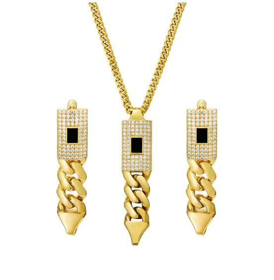 Zircon Cuban Pendant Set - Describings