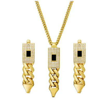 Zircon Cuban Pendant Set - Describings